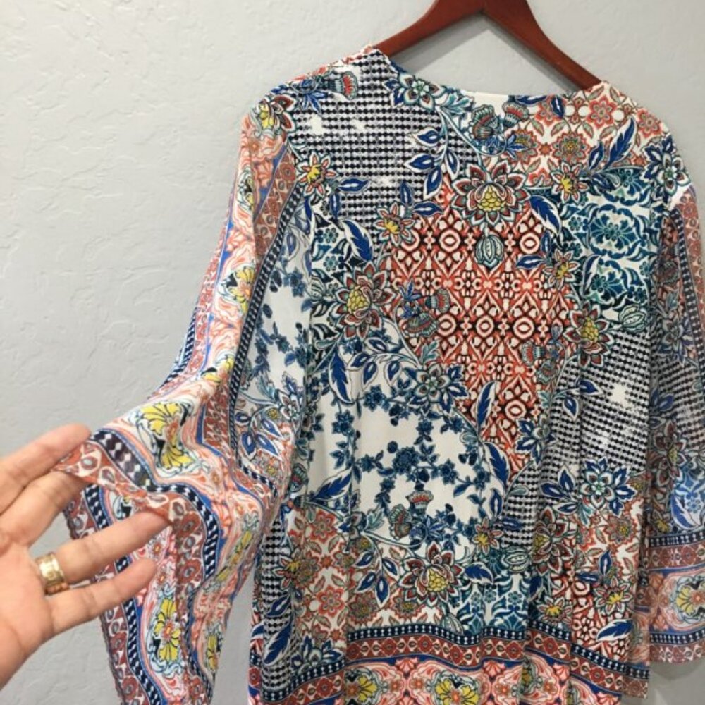 Asian motif pullover blouse